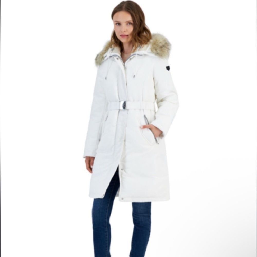 Sam Edelman White Fur-Trimmed Parka